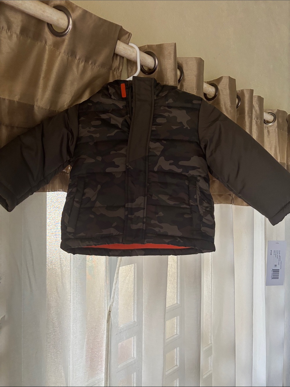 Rothschild Kids Camo Puffer Jacket with Orange Accent